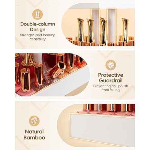 Homde Nail Polish Organizer for 120-212 Bottles, 360 Rotating Nail Polish Rack Holder, Display Storage Shelf for Fingernail Stand and Essential Oil, Gifts for Women Girls- Bamboo,White