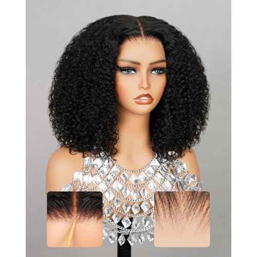 6x6 Curly Bob Wig Human Hair Glueless Curly Wig Pre Cut HD Lace Closure Bob Wig Glueless Wig Pre Plucked Bleached Knots 14 Inch