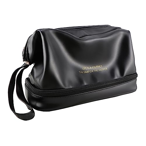 Kososuru Small Makeup Bag,Portable Waterproof Cosmetic Bag,Travel Pu leather Makeup Pouch for Women (Black, Small)