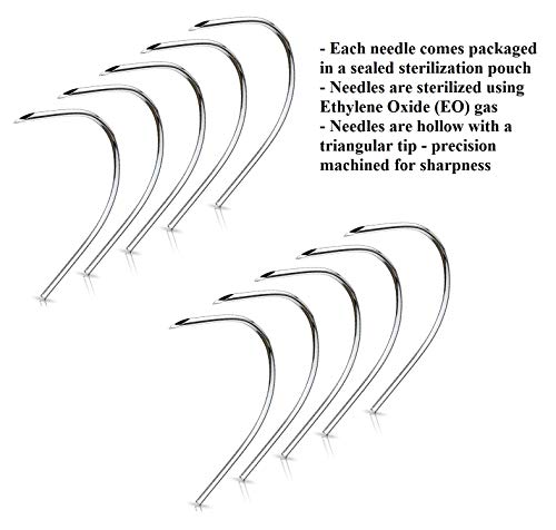 Set of 10 EO Gas Sterilized 316L Surgical Steel Curved Piercing Needles (1mm (18GA))