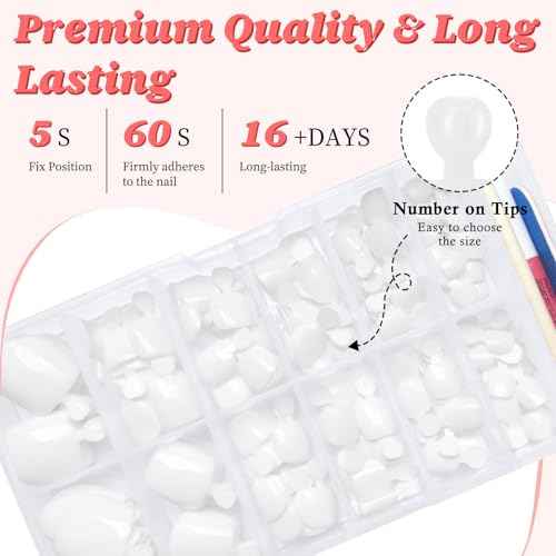 LuckForever 168pc Press on Toenails Women Fake Toe Nails with Glue Tabs, White Fake Toenails Press on Nails Short Square Acrylic Toe Nail Tips Glue on Toenails False Artificial Toe Nails Press ons