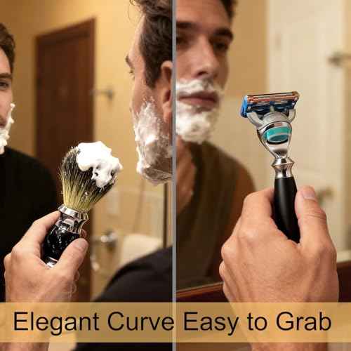 GRUTTI Premium Shaving Kit for Men, 4 in 1 Shaving Set Includes having Stand & Soap Bowl &Brush, Deluxe Safety Mens Razor Holder with Non Slip Base Shaving Kit for Fusion 5
