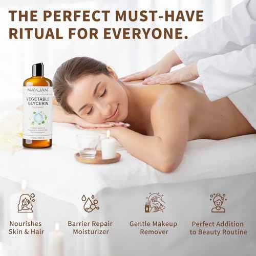 MAYJAM 100% Natural & Pure Vegetable Glycerine, 16 fl. oz. Vegetable Glycerin Liquid Body Oil for Skin, Face, Hair Care, Massage Oil for Moisturizing and Hair Benefits, Carrier Oil for Essential Oils