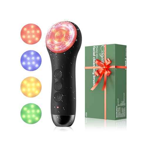 Facial Cleansing Brush Electric Face Scrubber - Rechargeable Face Cleansing Brush with 4 LED Gentle Light Silicone Heat and Vibration Exfoliator Massage Deep Cleansing,IPX7 Waterproof,Ideal Gift
