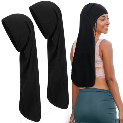 2 Pcs Jumbo Dreadlock Cap Hair Dreads Head Wrap Loc Wraps for Dreads Hair Accessories for Men Women Sleeping(Black,Black,25 Inches)