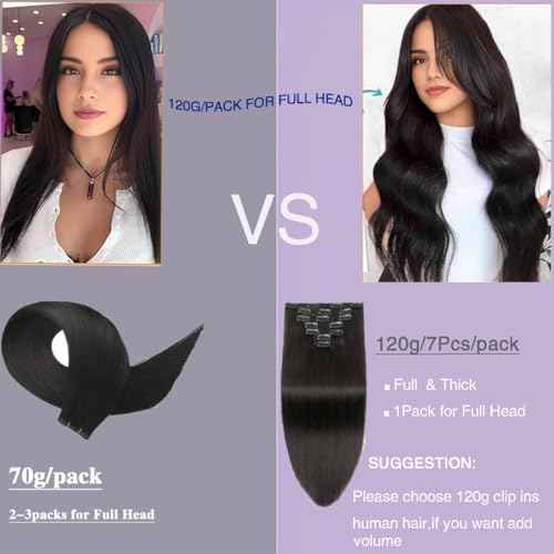 Clip in Hair Extensions Real Human Hair,22 Inch 7Pcs 120g Seamless Human hair Clip in Extensions for Women Invisible Straight 1B Natural Black Hair Extensions Clip ins Double Weft