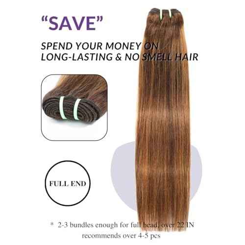 13A Double Drawn Honey Blonde Highlight Thick Raw Straight Human Hair Single Bundles 20 Inch, Ombre Brown Soft & Bouncy 100% Raw Human Hair Piano Colored P4/27 Quick Weave