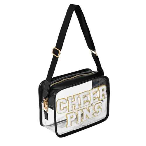 CHEER PINS Bag ? Clear Cheerleading Competition Pin Holder with Chenille Letters, Adjustable Strap, Stadium Approved Cheerleader Team Gift & Spirit Accessory