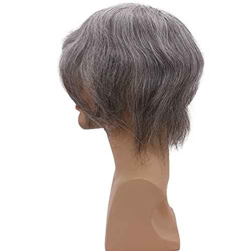Men toupee Toupee for Men 0.06mm Ultra Soft Transparent Thin Skin All V-looped Natural Hairline Mens Hairpieces European Virgin Human Hair Systems Wigs 8x10 inches (1B Mixed 70% Grey White Hair)