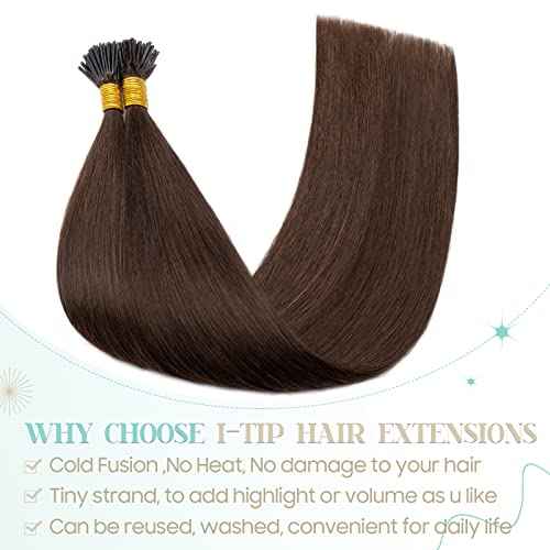 S-noilit I Tip Hair Extensions Real Human Hair for Women 100Strands 50Gram Keratin Glue K Tip Pre bonded Fusion Stick Tip Human Hair Piece Invisible Tipped in Hair 18 Inch #04 Medium Brown