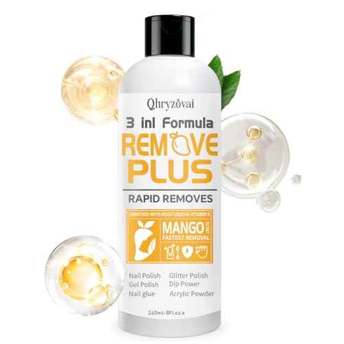 Acetone Nail Polish Remover: Professional Soak off Gel Polish Nail Glue Remover Natural Formula with Mango Oil 8 Fl Oz for Acrylic Dip Powder Remover at Home Salon