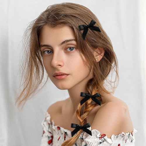 50Pcs Mini Hair Bows Clips for Women Girls Black Blue Hair Ribbon Clips Small Bowknot Barrettes White Pink Satin Cute Bow Hair Clip Metal Y2k Hair Accessories for Braids Teens Toddlers