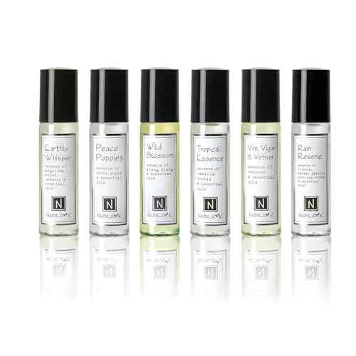 Nabila K Roll-on Perfume (Set of 6) with Essential Oils Alcohol-Free, All-Natural, Organic, Long-Lasting Fragrance - Travel-Size Perfume for Women - TSA Approved, 0.33 oz / 10 ml