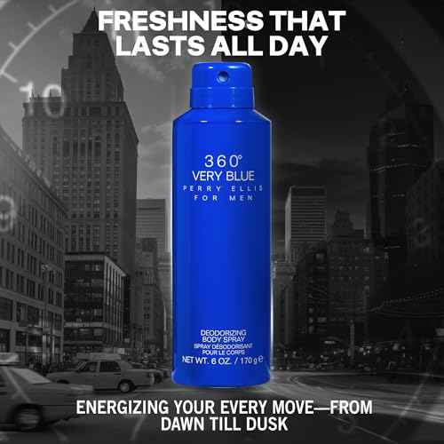Perry Ellis 360¡Æ Very Blue Body Spray for Men - Body Spray Cologne, EDT, All Over Men's & Boys Mist with Notes of Citrus, Bergamot & Amber Fragrance - 6 oz