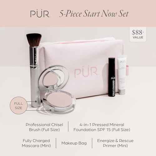 P?R Minerals Multitasking Essentials Kit - Makeup Gift Set Includes 4-in-1 Correcting Primer, Fully Charged Mascara, 4-in-1 Pressed Mineral Powder & 1 Chisel Brush