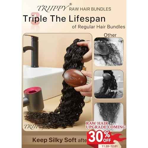 TRIIPPY Deep Wave Bundles Human Hair,Curly Single Bundle by 100% Raw Cambodian Human Hair,Triple The Lifespan Over Regular Virgin Hair Bundle,No.1 Raw Hair Brand On Amazon(20 Inch,Natural Color)