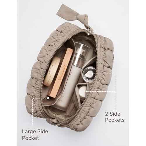 Quilted Makeup Bag Puffy Cosmetic Bag Cute Puffer Travel Toiletry Bag for Women, Large Makeup Pouch for Purse Quilted Cosmetic Pouch for Essentials Toiletries, Christmas for Women, Girls