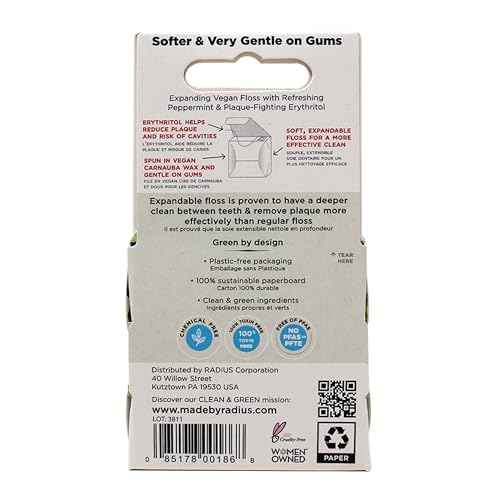RADIUS Peppermint Dental Floss 55 Yards Vegan and Non-Toxic Oral Care Boost Total Tooth & Gum Protection Clear - Pack of 2