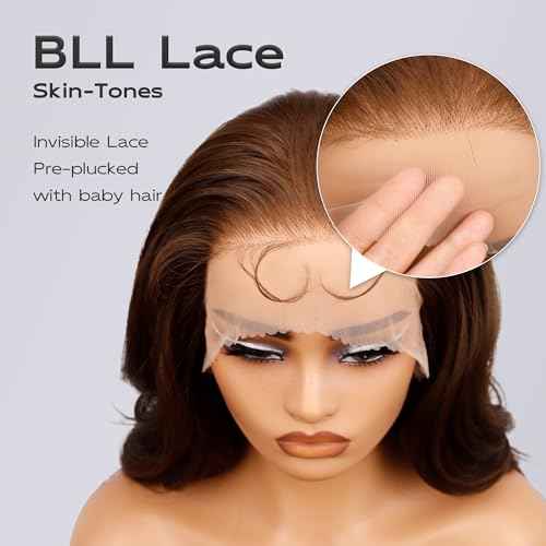 BLL Chocolate Brown Lace Front Wig, Synthetic 13x6 HD Lace Front Wigs Body Wave Glueless Brown Pre-Plucked Natural Density Free Part Lace Front Wig