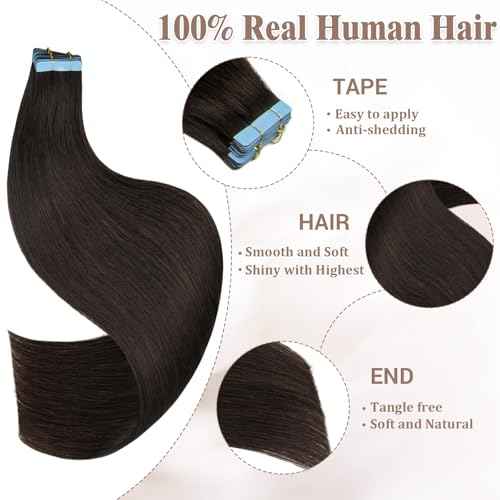 Tape in Hair Extensions Human Hair, 24 Inch Natural Black 20pcs Hair Extensions Real Human Hair Tape in Extensions Invisible Tape in Hair Extensions for Women (1B, 24 Inch)
