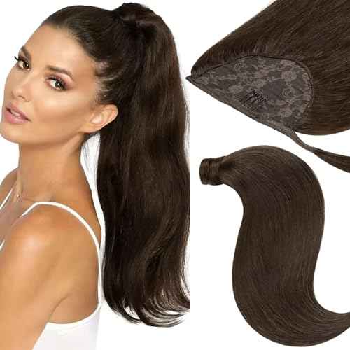 Remy Ponytail Extension Human Hair Straight 18 Inch Pony tails Hair Extensions Silky Long Straight 100% Natural Hair Ponytails for Women Virgin New Light Brown 80g