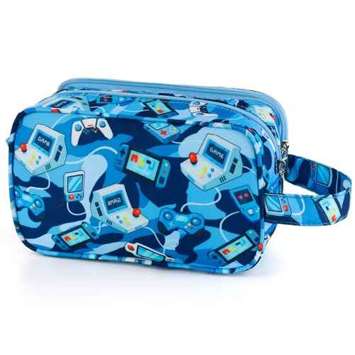 Kids Toiletry Bag for Boys, Travel Toiletry Bag for Little Young Boys Waterproof Hanging Wash Bag Toddler Traveling Toiletries, Games Camo Blue