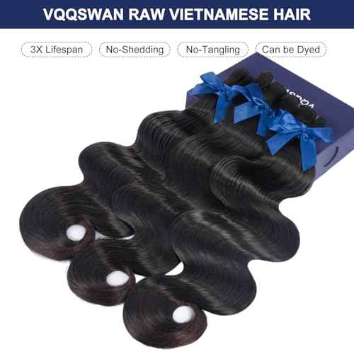 Raw Bundles Human Hair Body Wave, Bleachable & Dyeable, No Shedding, No Tangles, 15A Raw Vietnamese Hair Bundles, 12 Inch, 3X Longer Lifespan