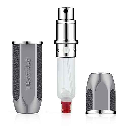 Travalo Vector Travel Perfume Atomizer with U-Change System - Leak-Proof and TSA Approved for Air Travel - Stylish Mini Perfume Refillable Bottle with Case - Silver 0.17oz