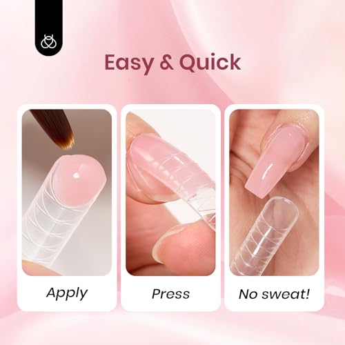 Beetles Poly Nail Extension Gel with Uv Light Starter Kit - 6 Colors White Nude Pink Glitter Gold Red Colors Nails Gel Set Hybrid Jelly Gel with Base Top Coat Set Gift for Women