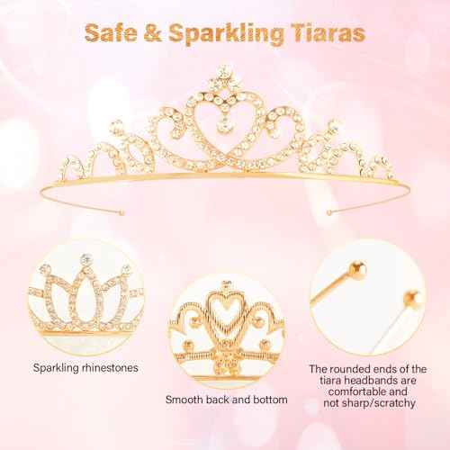 TOBATOBA 10Pcs Gold Tiaras for Women Girls Sparkling Rhinestone Princess Tiara Headband Rapunzel Crowns for Women Tiaras Set Small Tiara Bulk for Birthday Party Wedding School Classroom Costumes Proms
