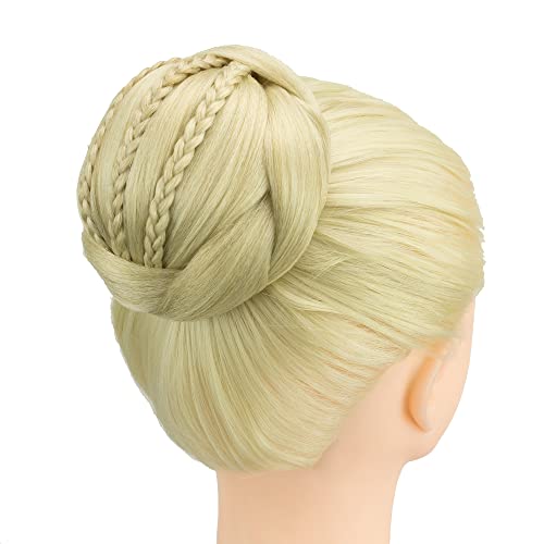 IMISSU Small Size Braided Chignon Dancer Hair Cover Donut Hairpieces Scrunchies Hair Bun Wig Updo Wedding Party for Women (M2 Dirty Blonde)