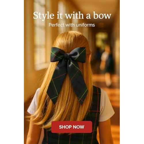 Extra Large Long Tail Jumbo Size School Uniform Plaid Girls Hair Bow with French Barrette (Green Navy Yellow red *Plaid #55*)