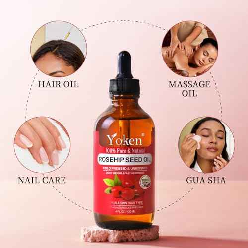 Rosehip Seed Oil for Face 4 fl oz 100 Pure & Natural Cold Pressed Unrefined Organic Rosehip Oil for Skin, Hair, Nails, Anti-Aging Facial & Gua Sha oil