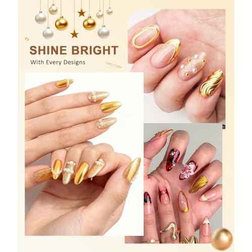 4 in 1 Upgrade 3D Gel Nail Gold Chrome Nail Powder¡¼NO.1 -100% 3D Effect¡½20g No Wipe 3D Gel Nail Art Sculpture with Glitter White Gold Chrome Nail Powder for Home DIY Salon Gifts Women- White Gold