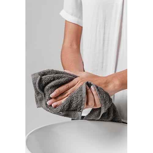 BIOLINEN Cotton Washcloth Towel Set, 12"x12", Pack of 24, Ultra Soft, 100% Cotton, Multi-Purpose Rags (Grey, 12 x 12-24 Pack)