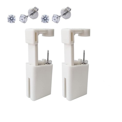 Ear Piercing Gun, 2PCS Self Ear Piercing Kit Ear Studs Kit Disposable Safe Hypoallergenic Stainless Steel Ear Gun Piercing Kit Tools 4mm，Gifts for Friends…