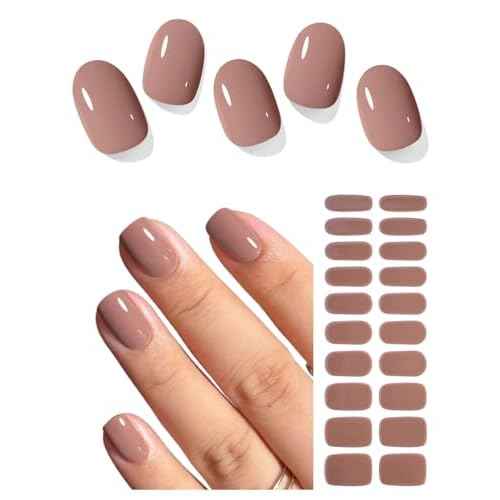 Semi Cured Gel Nail Strips (Chestnut N), Brown, 20 Pcs Fall Gel Nail Wraps, Stickers, UV Light Required, Salon Quality
