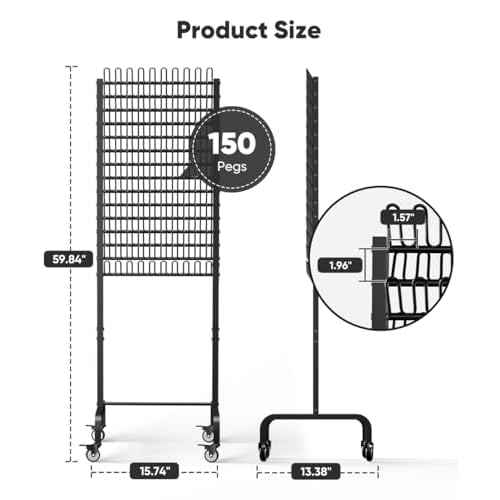 150 Pegs Braiding Hair Rack, Adjustable Hair Separator Stand with Wheels, Hair Extension Holder for Hair Stylists, Braiders, Home, Salon, Beauty School, Black