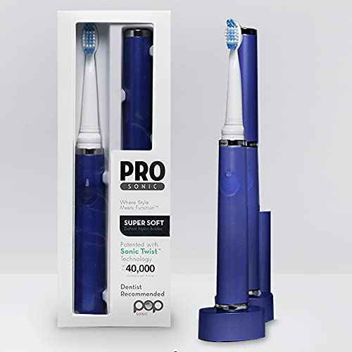 Pop Sonic Ultimate Pro Rechargeable Toothbrush (Navy) - 40,000 Strokes/Min, Dupont Nylon Bristles, Quadrant Pacer & Timer for Teens & Adults