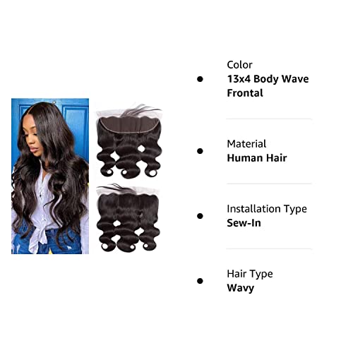 13x4 Body Wave Frontal Human Hair 10 Inch HD Lace Frontal Closure 10A Unprocessed Brazilian Virgin Hair Ear to Ear Transparent Lace Frontal Pre Plucked with Baby Hair