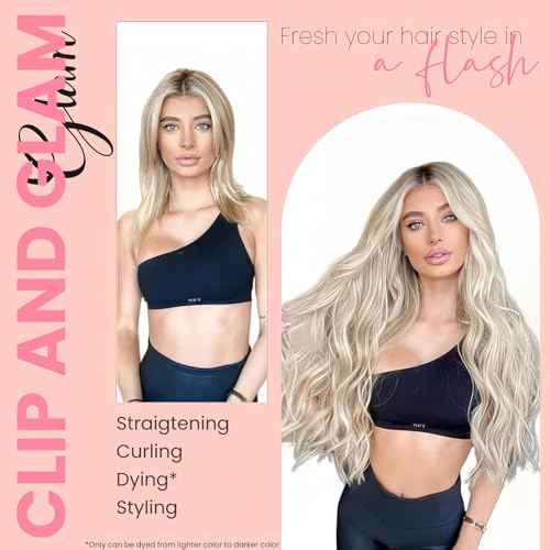 Clip in Extensions Real Human Hair 7pcs, Natural and Seamless 90g (Platinum Blonde, 22 inch)