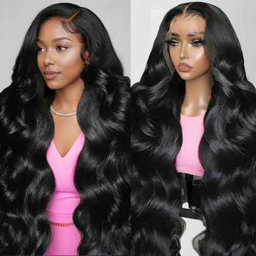 16 Inch Body Wave Lace Front Wigs Human Hair Pre Plucked 13x6 HD Transparent Lace Frontal Glueless Wigs 200 Density Body Wave Lace Frontal Human Hair Wigs for Women Natural Black Color