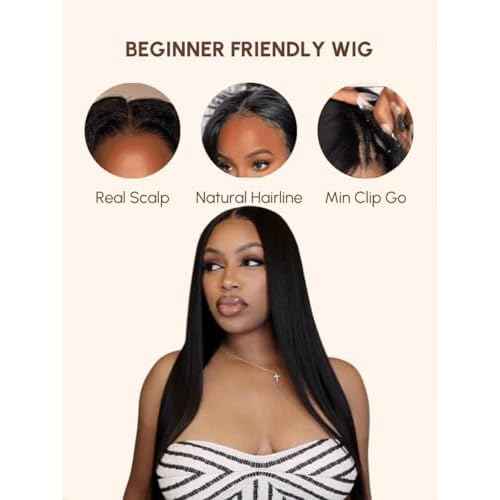 YIROO V Part Wig Yaki Straight Human Hair Wigs for Black Women Upgrade Upart Wig No Leave Out 12A Glueless Kinky Straight 20 Inch
