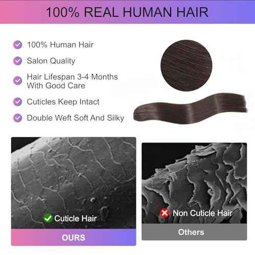 MEYOFUN Dark Brown Clip in Hair Extensions, 2 Dark Brown Hair Extensions Real Human Hair, Invisible Seamless Remy Human Hair Clip Extensions for Women 8pcs Per Set with Double Weft 20 Inch 105g