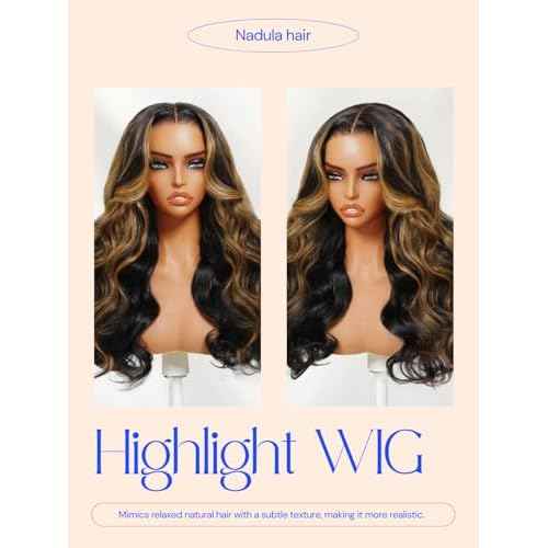 Nadula Bye Bye Knots Glueless Caramel Blonde Highlight Body Wave Wig Human Hair with Face Framing Layers, Pre Cut 7x5 HD Lace Front Highlight Wigs Pre Plucked Bleached Knots Ready to Wear 14inch