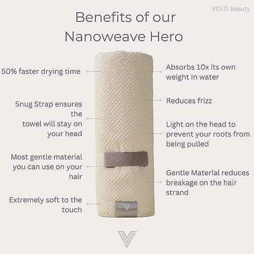 VOLO Hero Hair Towel | Ultra Soft, Super Absorbent, Quick Drying Nanoweave Fabric | Reduce Dry Time by 50% | Towel Wrap for All Hair Types | Reusable Packaging (Salt White - Reusable Tote)