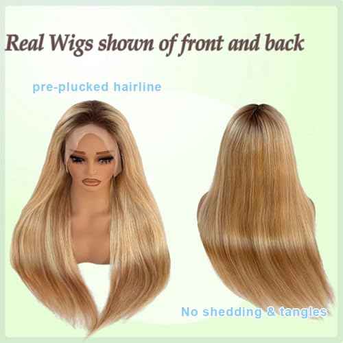 13x6 Medium brown/Golden Brown to Bleach Blonde Highlights Straight Lace front Wigs Human Hair 24in for Black Women HD Lace Glueless Pre Plucked 180% Density Brazilian Virgin Human Hair 24in
