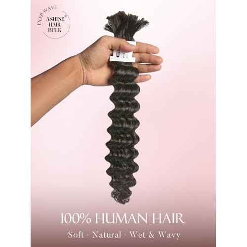 ASHINE Human Braiding Hair for Boho Braids Deep Wave Bulk Pre-Separated Strands 100% Human Hair 2 Bundles/Pack 100g 16 Inch Natural Color Easy to Braid
