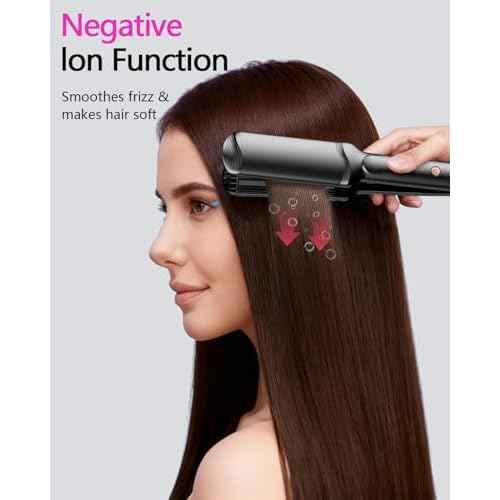 Hair Crimper Waver, Professional Hair Straightener Beach Waves Curling 4 Interchangeable Ceramic Plates, Hair Crimper Auto Temp Control Wide Plate Hairs Straightener & Styling Tool for All HairsTypes
