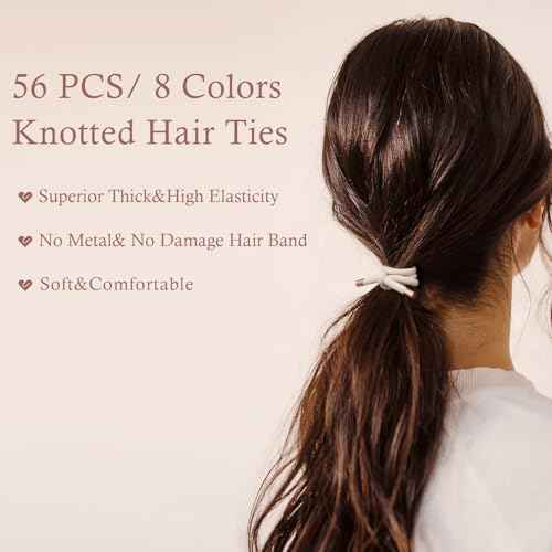 56 PCS Elastics Knotted Hair Ties for Women, Adjustable No Damage Ponytail Holders for Women Girls, 5MM Rubber Bands for Hair, 8 Colors
